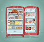 冰箱,矢量,食品,扁平化设计,充满的,冰柜,背景分离,维生素,复古风格,现代