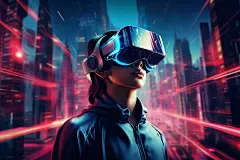 虚拟场景赛博朋克几何VR眼镜人物插画图片