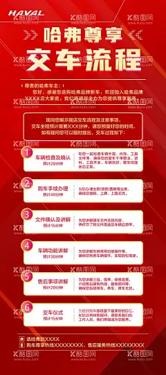 哈弗交车流程  - 源文件下载【酷图网】哈弗,交车,流程,汽车,4S店,红色,展架,海报