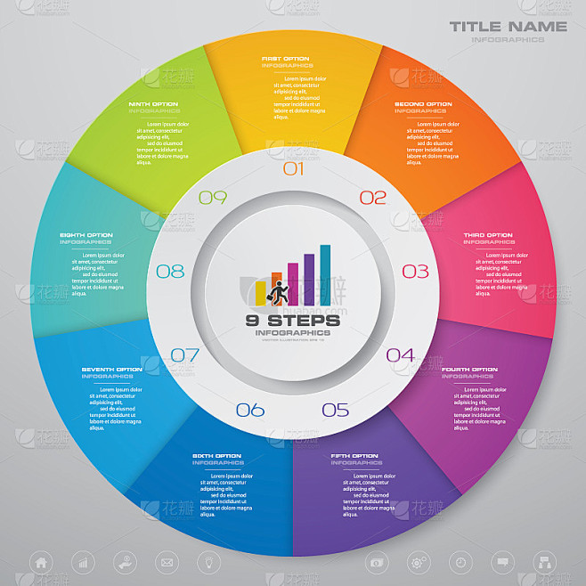 9 steps cycle chart infographics elements for data