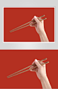 红色木色筷子餐饮美食VI样机效果图