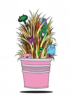 手绘花盆里的小怪兽涂鸦手绘插画矢量图设计素材