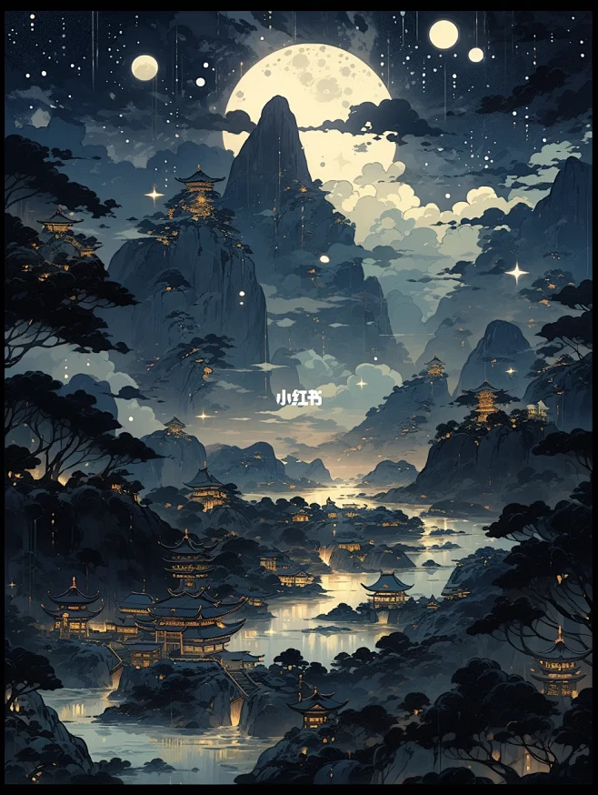 明月几星梦,山河多雾纹图片_【板绘】中式美学图片素材-花瓣网