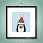 镜框里戴着圣诞帽的单身企鹅