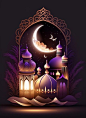 Premium AI Image | colorful poster with a mosque and moon glowing effect celebration night