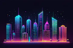 扁平风霓虹城市街道风景插画背景图