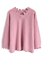 Free to Go Frayed Sweater in Pink : Give your sweater collection a little carefree edge with this bubblegum pink sweater and its playful, frayed edges. 

- Frayed design on neckline and cuffs 
- Drop shoulder
- Split hem
- Knit fabric provides flexibility