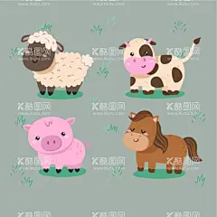 卡通动物  - 源文件下载【酷图网】动物,卡通动物,可爱动物,漫画动物,动物插画,羊,猪,牛,马