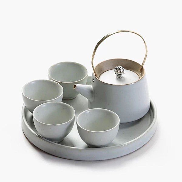 粗陶旅行茶具套装日式铜提梁壶茶具一壶四杯...