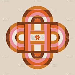 复古60 - 70年代风格与彩虹嬉皮太阳在一个简单的线性风格。天真的波西米亚风格的手，节日的色彩和音