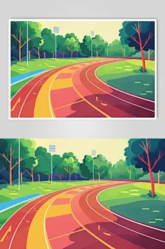 AI数字艺术扁平风校园球场操场插画-众图网