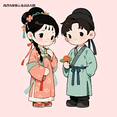 古风插画情侣免抠元素(点击左下角下载源文件)