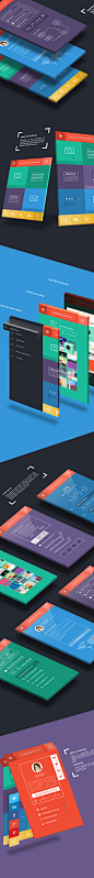 Flat personal mobile app UI design : To be fully responsive, the personal mobile website was built on fluid grid system and optimized from small mobile to retina display tablet devices by using scalable svg icons. The navigation scheme of the website is b