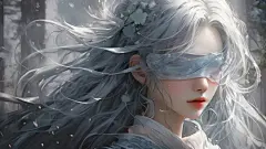 蒙眼少女 长发 唯美好看动漫桌面壁纸