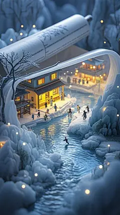 打开的卷轴里面的微景观手机壁纸AI绘画