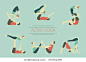 Set of acro yoga poses. Couple practicing asanas.