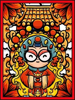中国风国潮京剧武旦插画矢量图设计素材