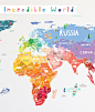 Our Incredible World Die Cut World Map Wall Decal with Personalization stickers : A fun and informative way to help the kiddos become familiar with the map of the WORLD.  Teach little ones world geography with fun illustrations, colors.  Capitols of each 