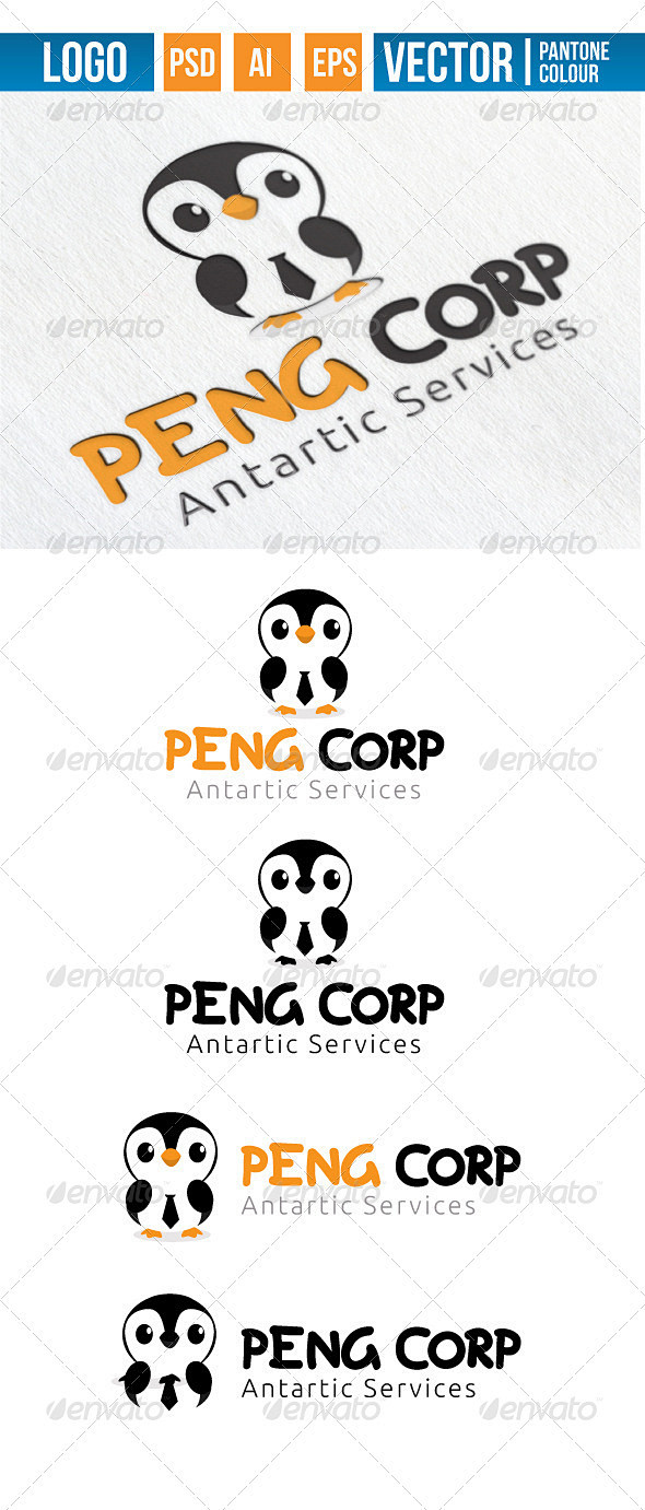 企鹅公司Logo  - 动物标志模板