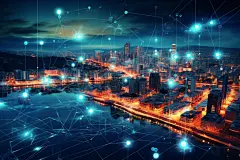 科技赛博朋克现代城市建筑插画