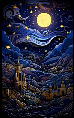 剪纸风植物月亮背景