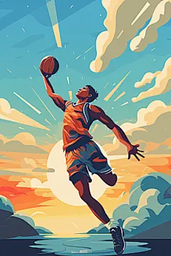 打篮球篮球运动员手绘插画