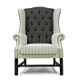 汉资 欧式品制 美式别墅家具 条纹面料 舒适坐感 高背单人沙发椅