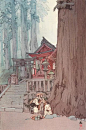 美哭了，在他的画里，你能看见宫崎骏 | 62°灰  雾中的日光市神社，38 x 25cm，木版画，1937