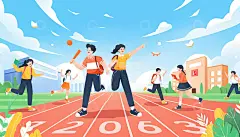 创意卡通青春校园奔跑手绘插画高清模板免费下载-趣麦麦图