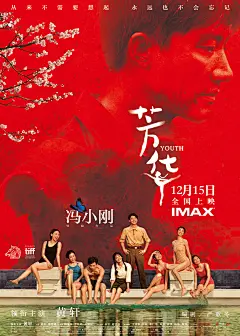 芳华。蓝蝴蝶是几个意思？梅花哪来的？鲜红色背景和前面人物的色调也没搭上啊。