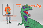 BJHG 夏季恐龙图案印花短袖T恤男潮个性宽松百搭五分半截中袖体恤-淘宝网