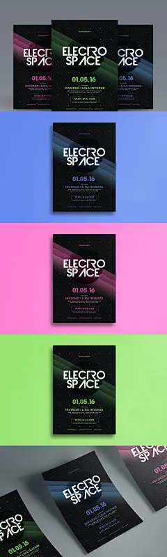 简约酷炫电子音乐海报模板 Electro Space Party