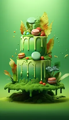 绿色立体蛋糕植物花草森林场景模型