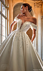 pronovias 2024 privee bridal off shoulder straps embellished plunging sweetheart neckline clean minimalist ball gown wedding dress chapel train (4) zv
