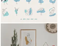 1081抽象芭蕾舞女演员人物简笔线条艺术装饰插画矢量PNG免扣素材-淘宝网