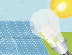 太阳能板和生态灯泡矢量插图