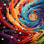 An abstract painting of swirling colors and geometric shapes that evoke a sense of movement and energy, Double exposure, high speed continuous shooting, stippling, 32K, HDR