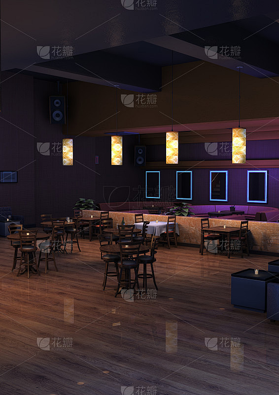 3D渲染夜酒吧