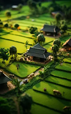 微缩建筑古风花朵壁纸素材