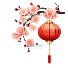 潮国创意扁平插画梅花灯笼春节免抠元素