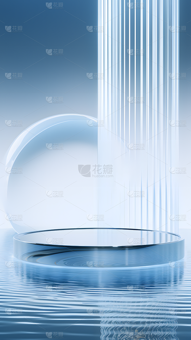 通用电商简约透明玻璃感水面展台场景背景