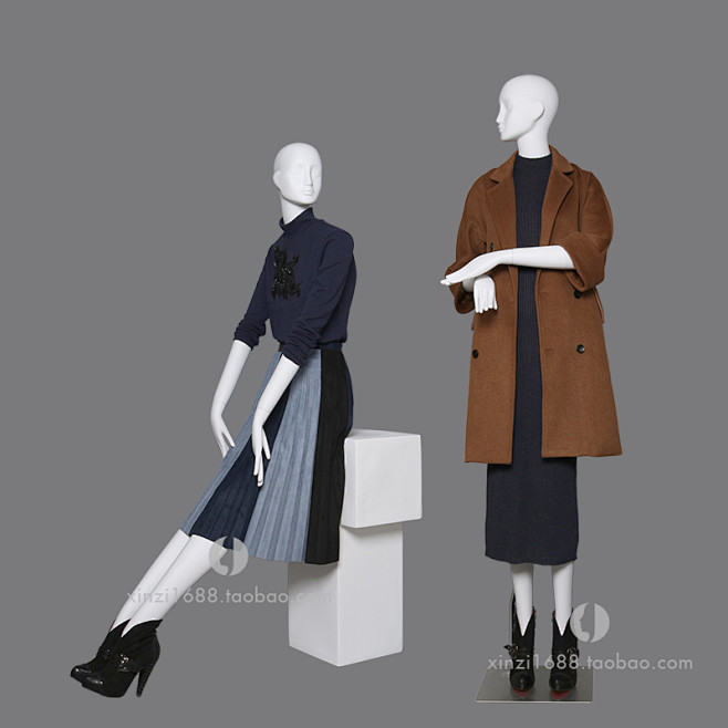 时尚高档橱窗展示模特道具女全身亚白色抽象...
