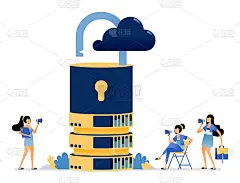 说明云数据库提供商网络上的用户数据和访问文件的全面服务保护。矢量设计可以用于网站，网页，海报，横幅，