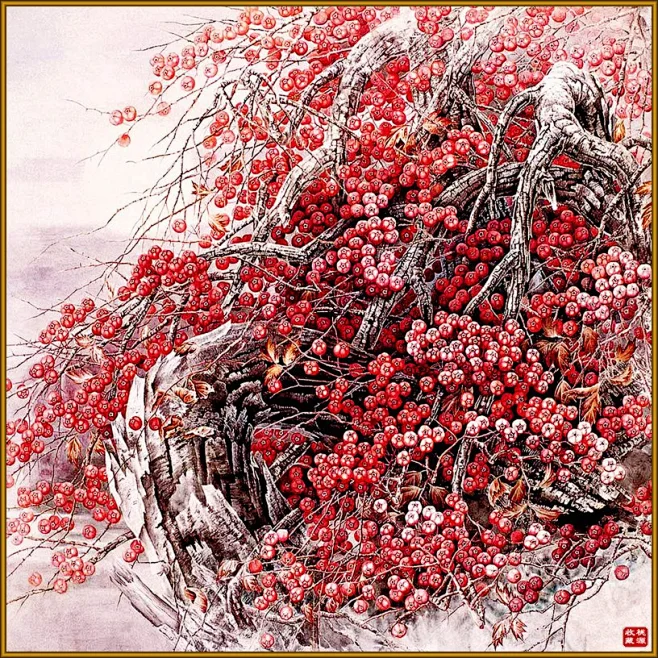 桂枝工笔画花鸟 -花瓣网