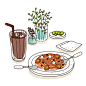 餐具,食品,饮食,叉,玻璃杯_gic7341144_Illustration of food in the plate and refreshment_创意图片_Getty Images China