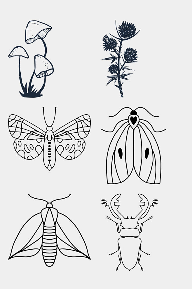 黑色昆虫简笔画动植物免抠素材-众图网