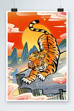 国潮虎年新春手绘插画设计