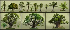 {大自然}手绘植被，石头，云，烟等等