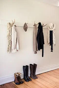 hmm Cordell has some antlers that he wants displayed maybe if they were painted and used like this I could stand it: 