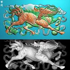 11雕刻素材ZDQ-035单只麒麟带线